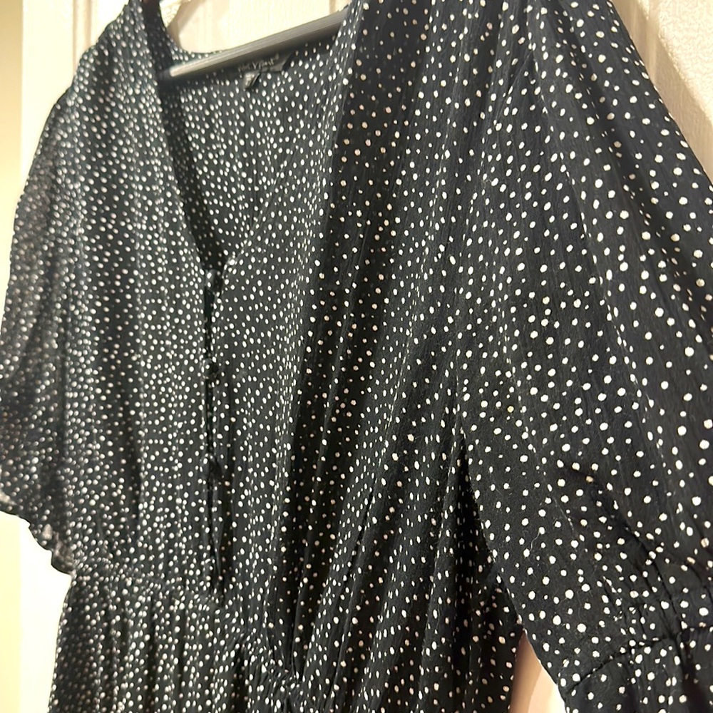 Gorgeous black dress with silver dots- flattering and perfect fit!